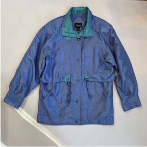 Vintage 80s Mariel Windbreaker Jacket Womens Medium Raincoat Lavender Turquoise